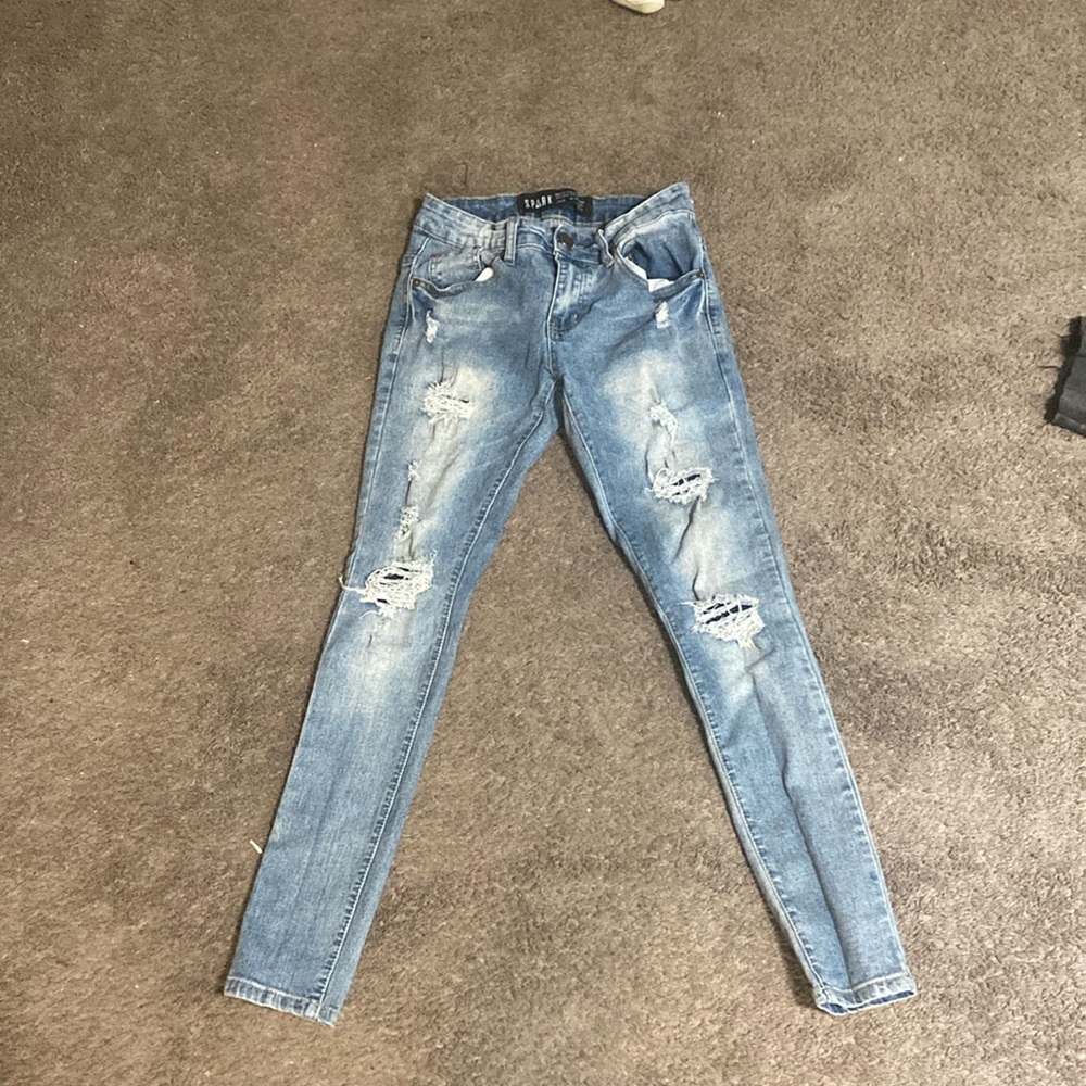 Sparkle & Fade Blue Skinny Jeans with Distressed Details